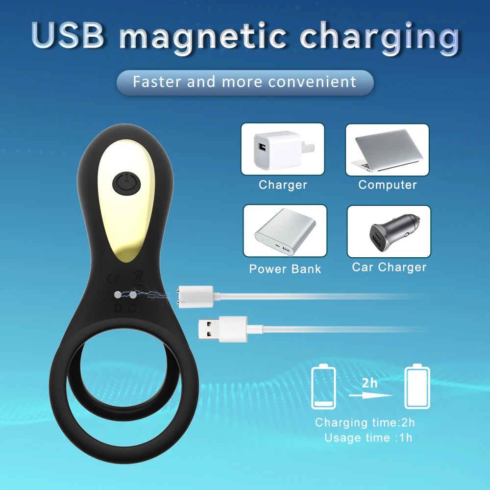 Double Ring Penis Ring Dual-Motor Vibration Delayed Ejaculation and Enlargement of Erection Adult Sex Toy 18