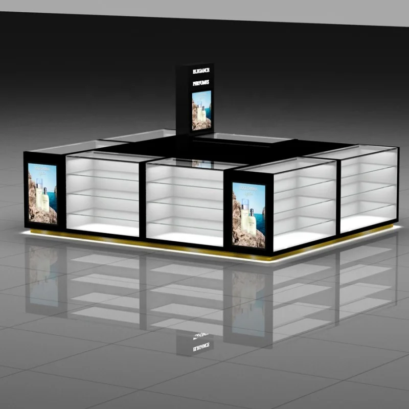 Custom, Luxury Perfume Store Display Glass Counter Shopping Mall Perfume Kiosk Design Perfume Showcase Display