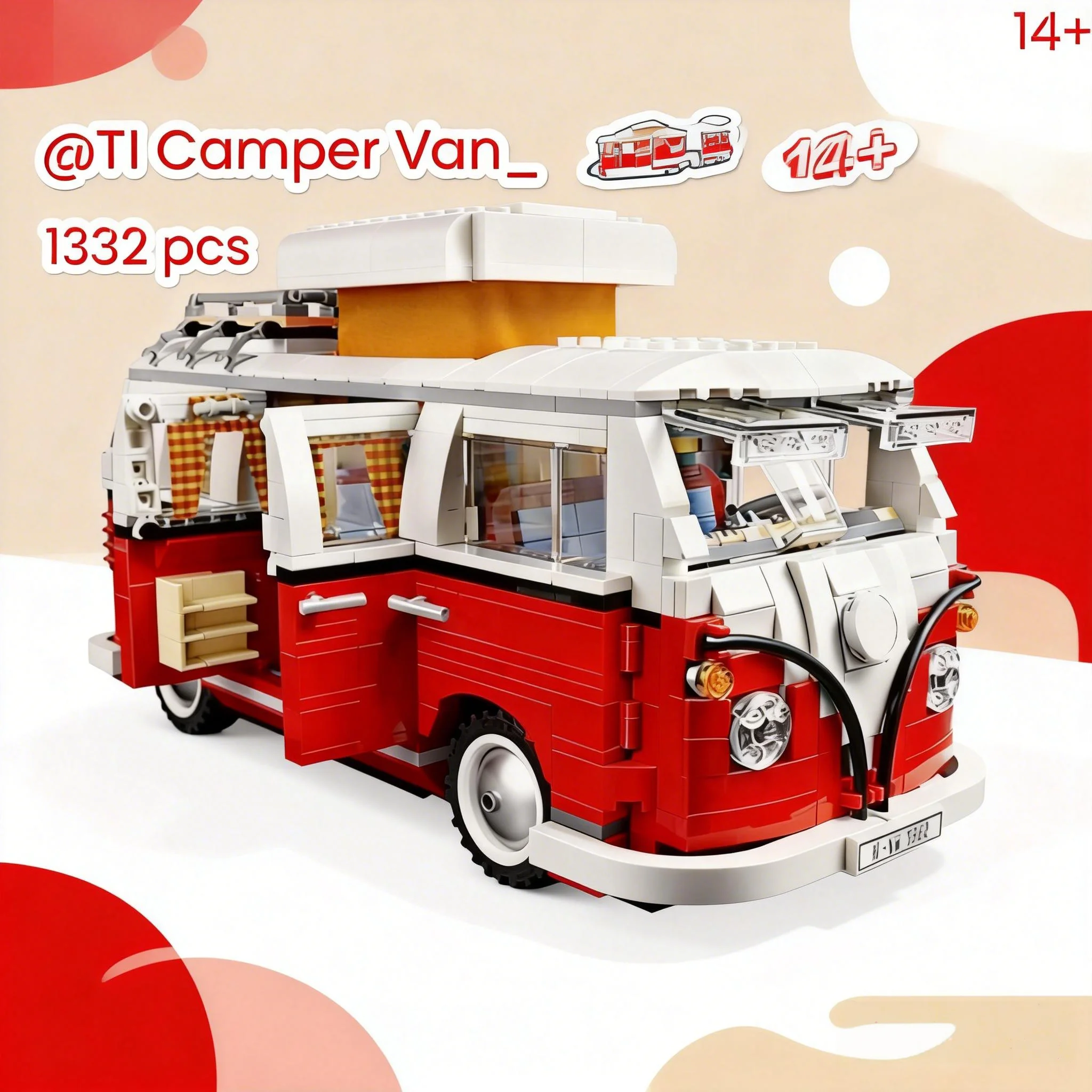 

В наличии: Красный автомобиль T1 Caravan Camping Car, 1334 детали, совместим с моделью 10220, конструктор для мальчиков и девочек, подарок на день рождения для детей