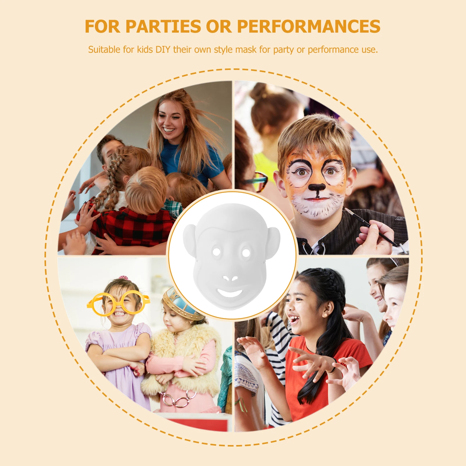 

6 Pcs Facial Masks Hand Painted to Decorate Blank Paper Costume Party Paintable White Craft Child