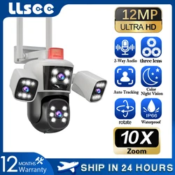 LLSEE 12MP,6K,4 lenses,WiFi surveillance camera,10x zoom,PTZ security protection,CCTV outdoor WiFi camera,IP camera