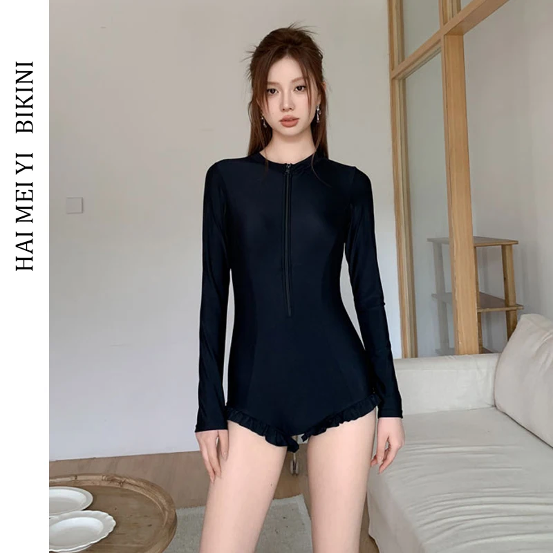 

Hamiyi 2025 New Ins One-Piece Swimsuit Women's Conservative Belly Covering Slimming Hot Spring Vacation Swimming Suit
