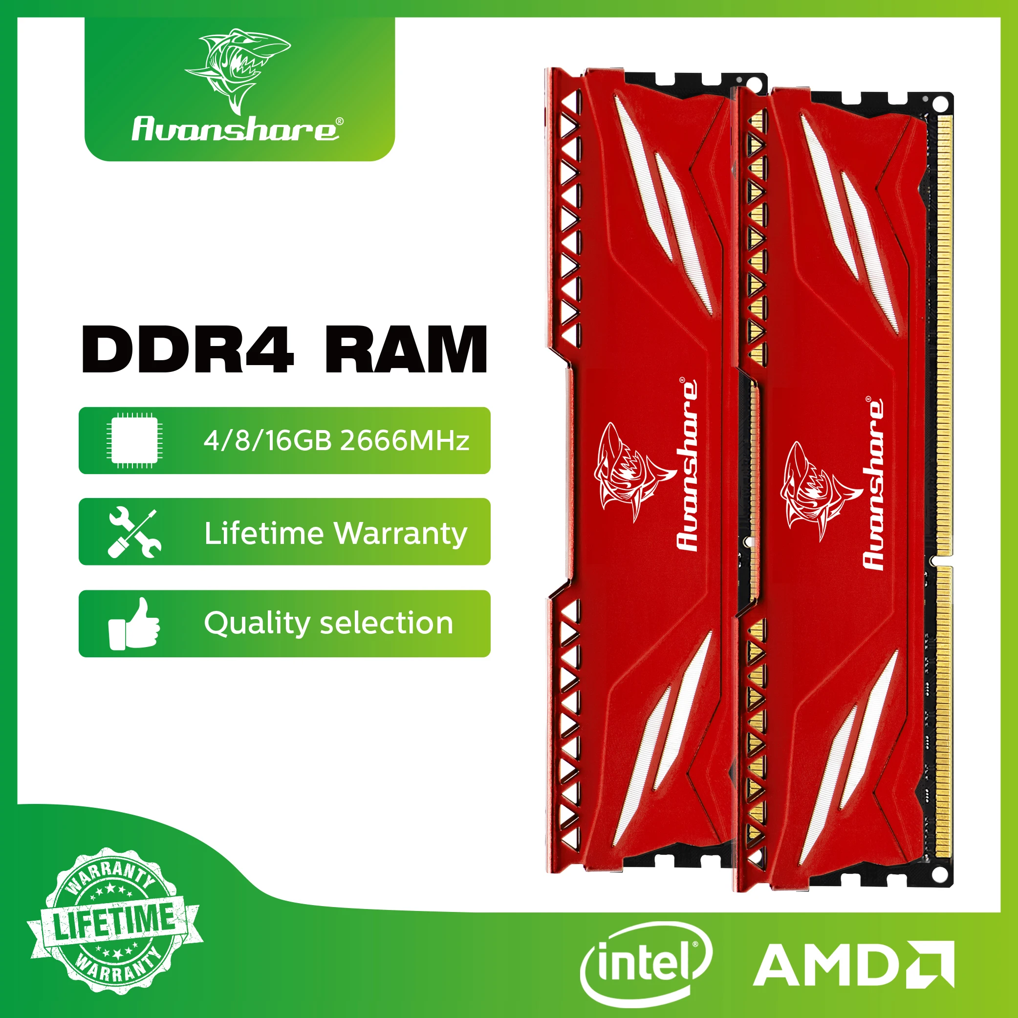 Avanshare RAM Memoria DDR4 32GB 8GB 16GB 3200MHz 2666MHz 2400MHz Desktop Computer Memory U-DIMM For Intel and AMD Motherboards