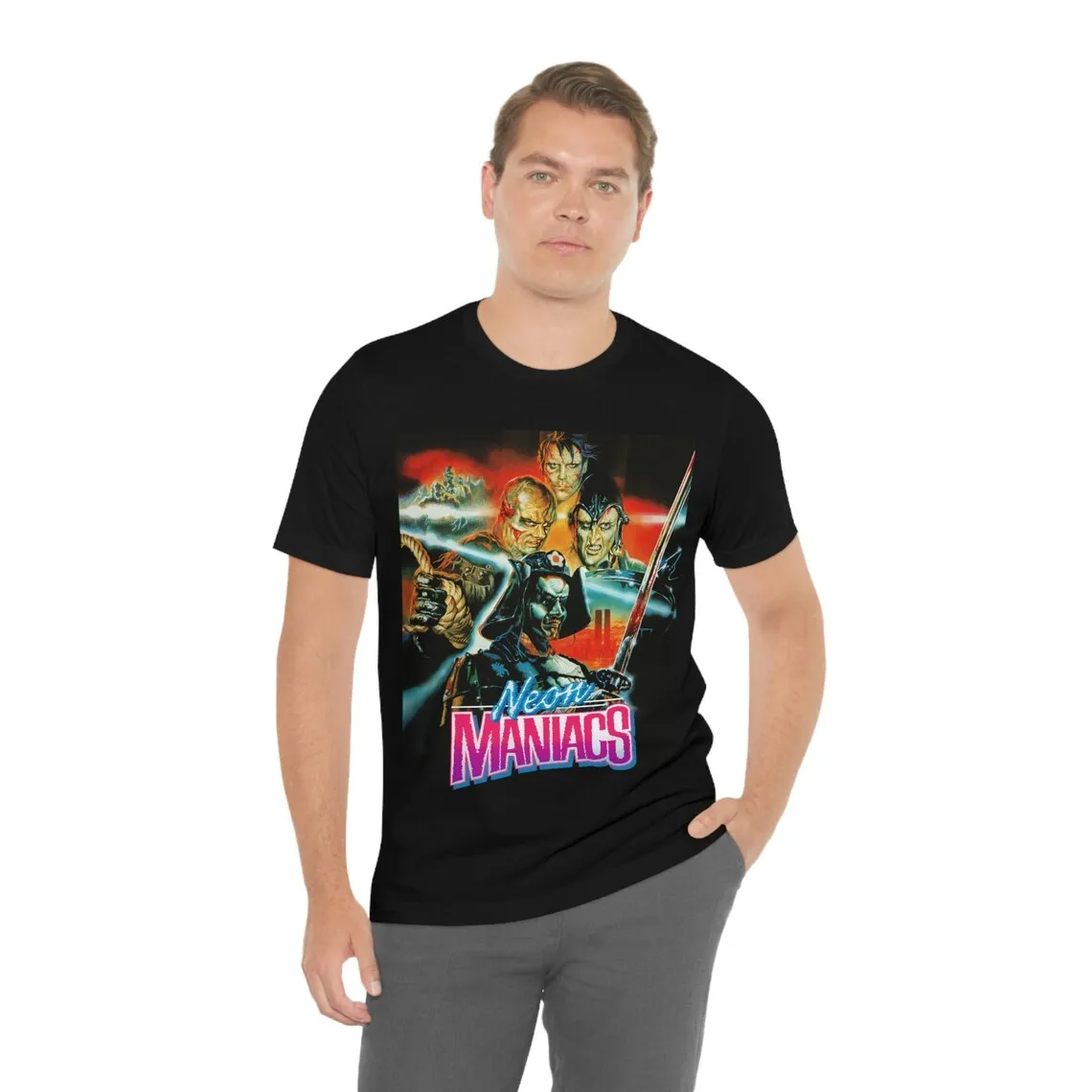 

Neon Maniacs T-Shirt Black Short Sleeve Movie Tee Combine Fun Printed Men's And Women's Short Sleeve T-shirts