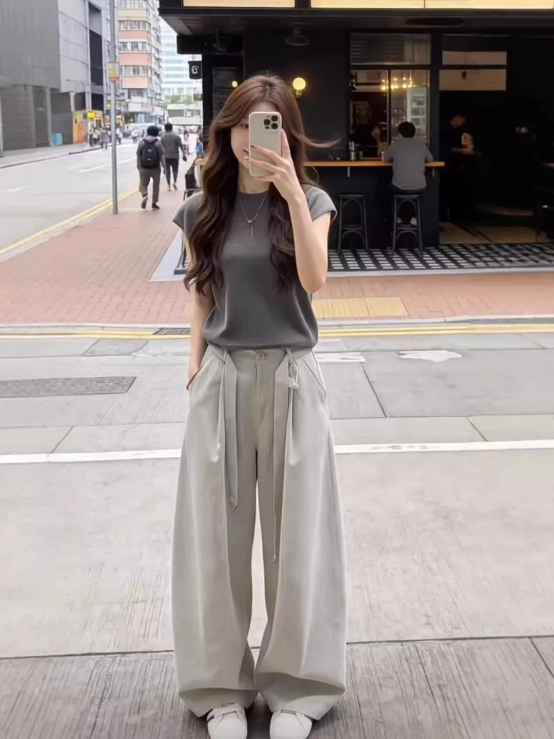 

Summer plus Size Women's Outfit Backless Short Sleeve Top Wide Leg Pants Unique Beautiful High-End Feeling Set Casual Style
