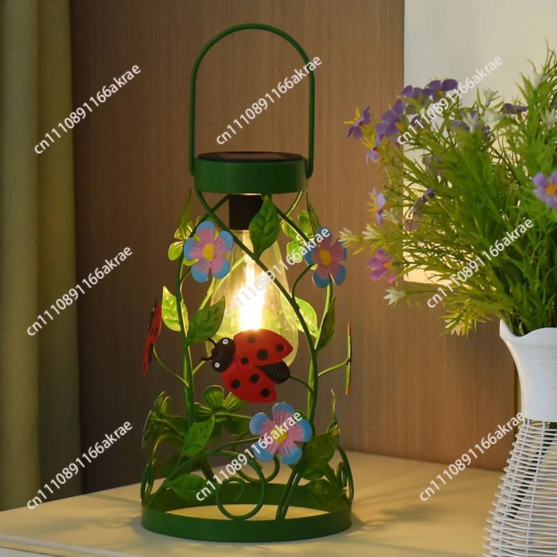 for Solar wrought iron portable lantern can be hung decorative lamp portable hanging lamp courtyard decoration European retro