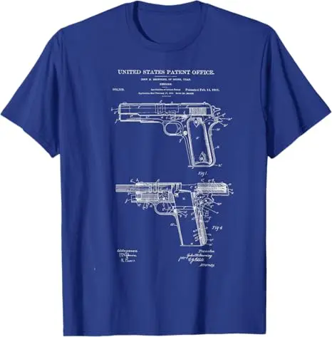 1911 Retro Vintage Handgun Diagram Blueprint Pistol 45ACP T-Shirt Y2K Guns Fudds and Duds Fun Guns Saying Tee Novelty Gift