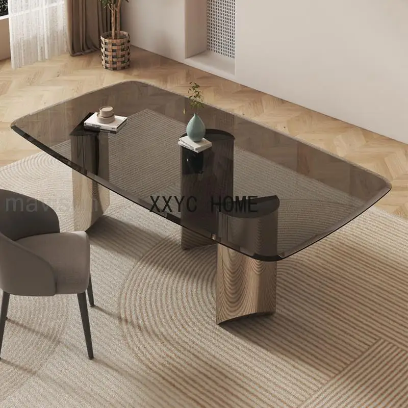 

Console Glass Minimalist Dining Table Modern Tabletop Stainless Steel Table Kitchen Furniture Design Rectangle