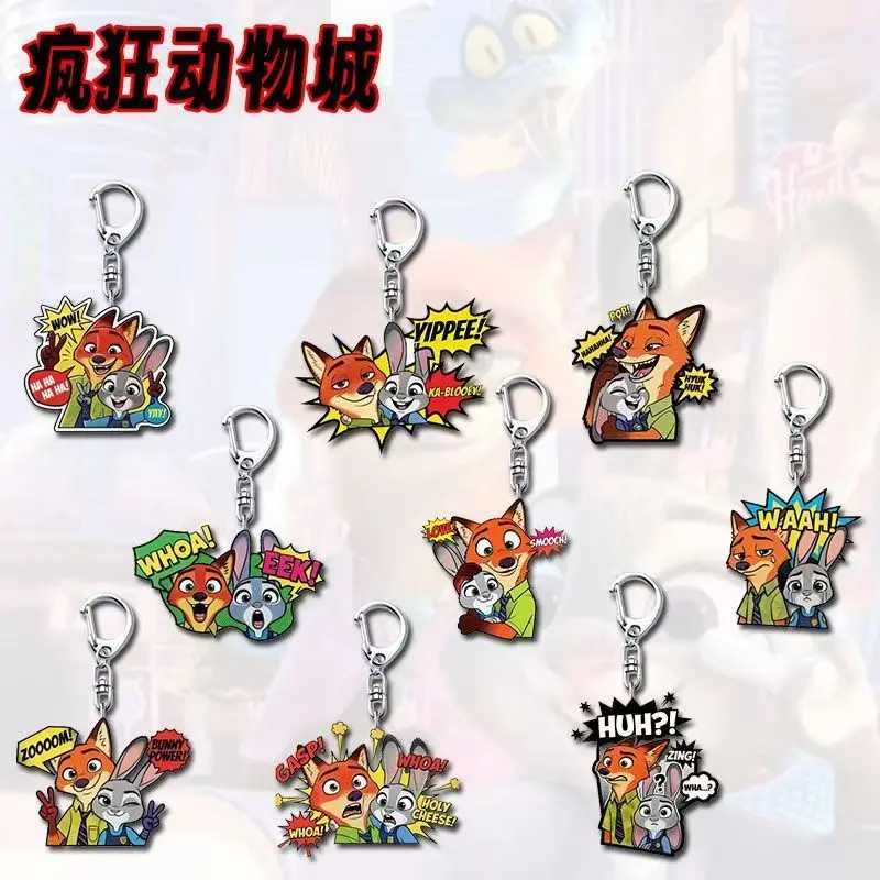 

9style Zootopia 2:Rise of The Non-Mammalians Acrylic Keyhchain Nick Wilde Fox Pendnat Judy Hopps English Dialogue Couple Ins Toy