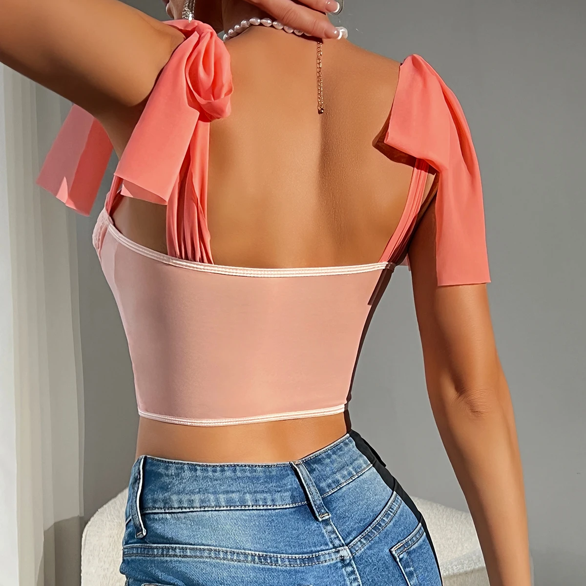 New Fashion Sexy Sheer Lace Bow Bandage Halter Ins Style Hot-selling Crop Top Underwire Fishbone Hollowing Perspective Corset