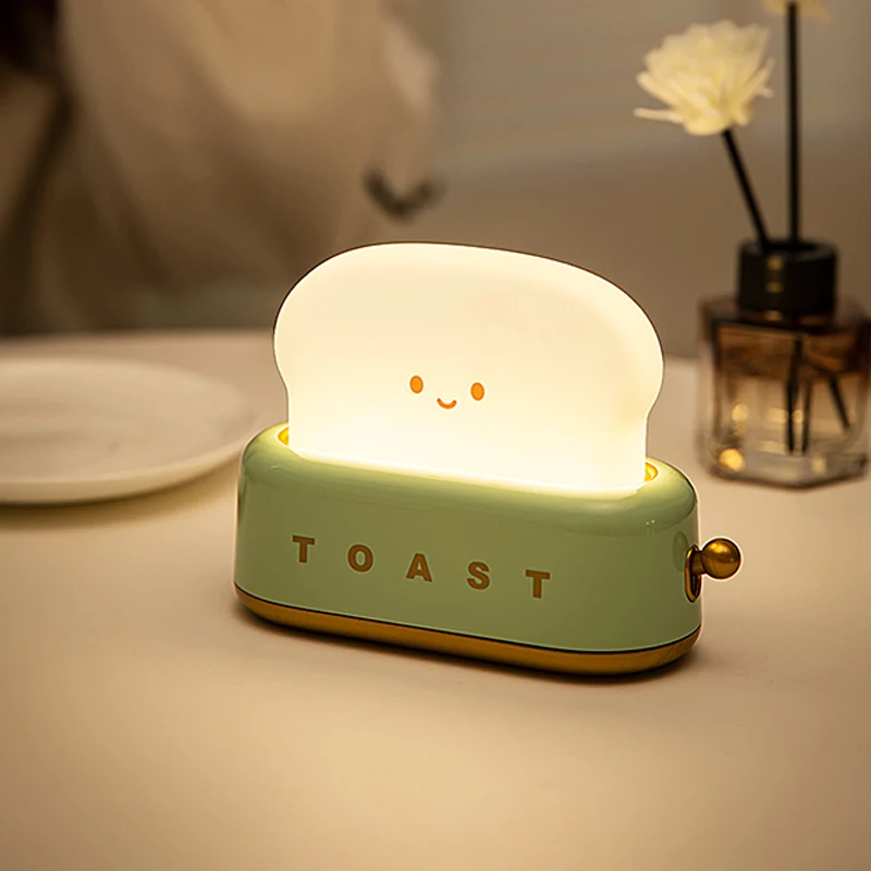 Toast Lamp Toaster Night Light Creative LED Night Light USB Rechargeable Interior Decorative Lamp Bedroom Children Birthday Gift