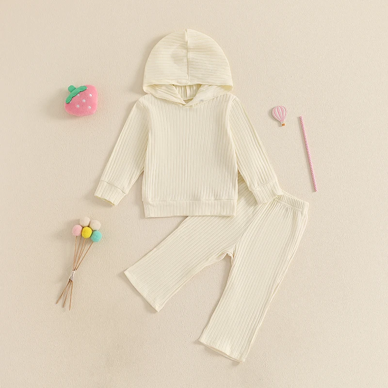 Sweat-shirt à capuche et pantalon évasé à taille élastique pour fille, ensemble de vêtements à manches longues pour enfant