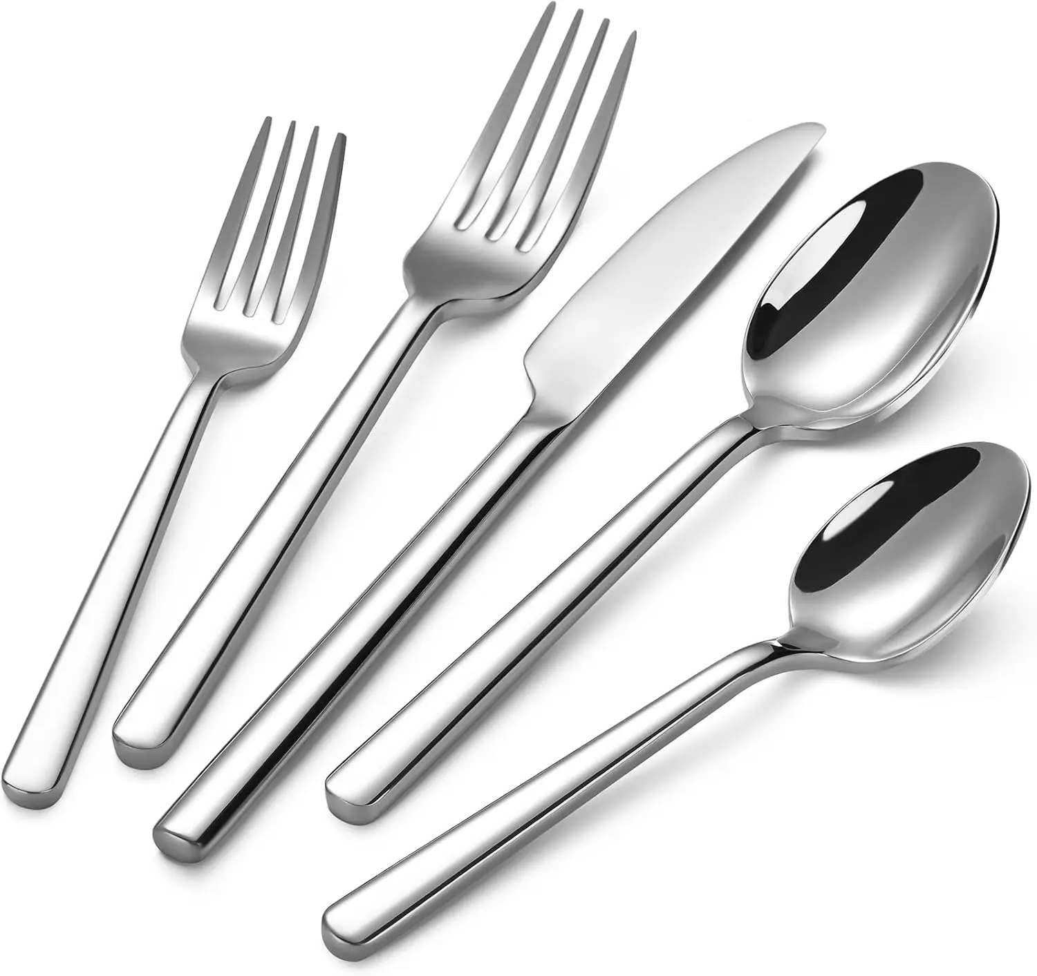 

40-Piece Stainless Steel Flatware Set for 8, Modern Round Handle, Dishwasher Safe for Home and Restaurant