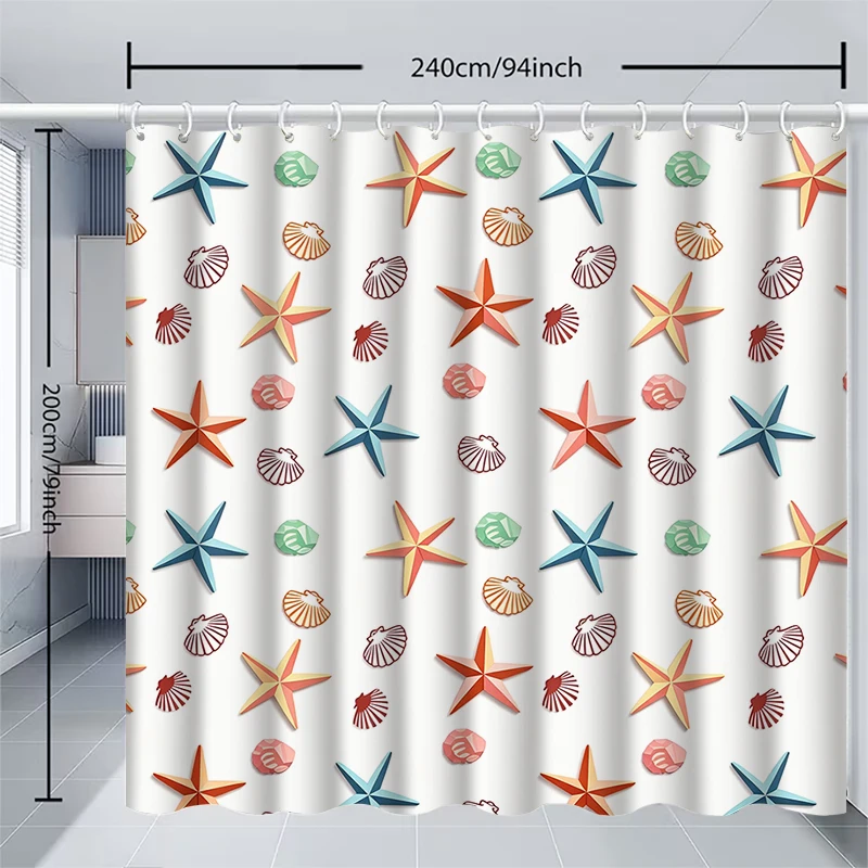 1 Stück Seestern-Muschel-Duschvorhang mit Metallösen, Polyester-Badvorhang, Fenstervorhang, Badezimmerdekoration & Zubehör