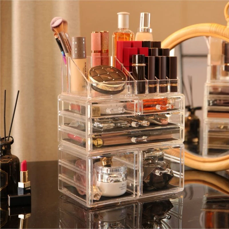 Cosmetics Storage Box Acrylic Transparent Drawer Style Organizer Large Capacity Desktop Compact Dustproof Makeup Storage Box