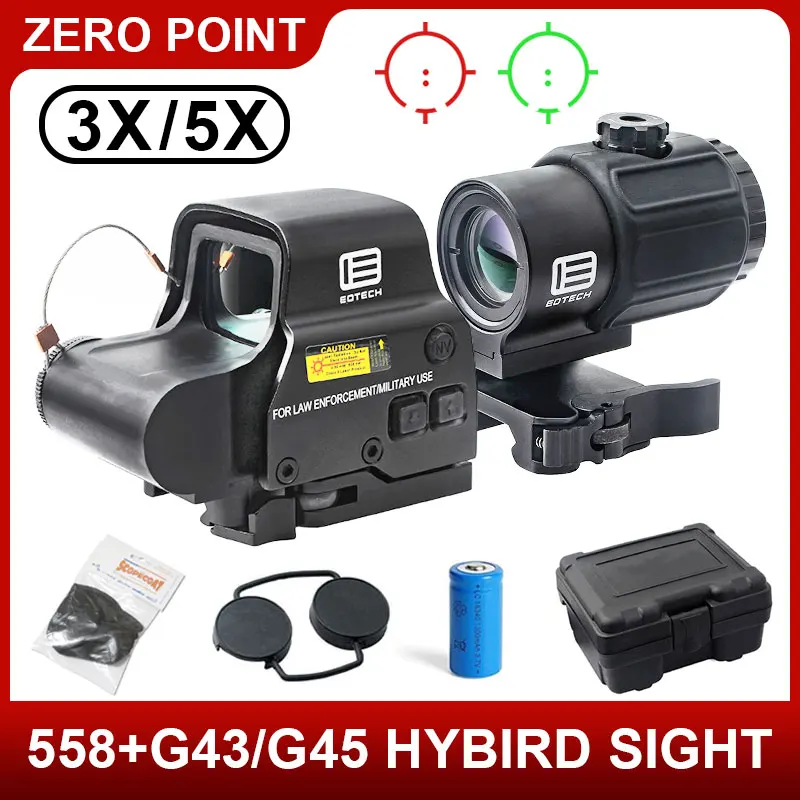 

Голографический прицел HWS EXPS3 558+G43/G33/G45 3X/5X с красной точкой и увеличителем STS, гибридный прицел-комбо для ружья, для планки 20 мм