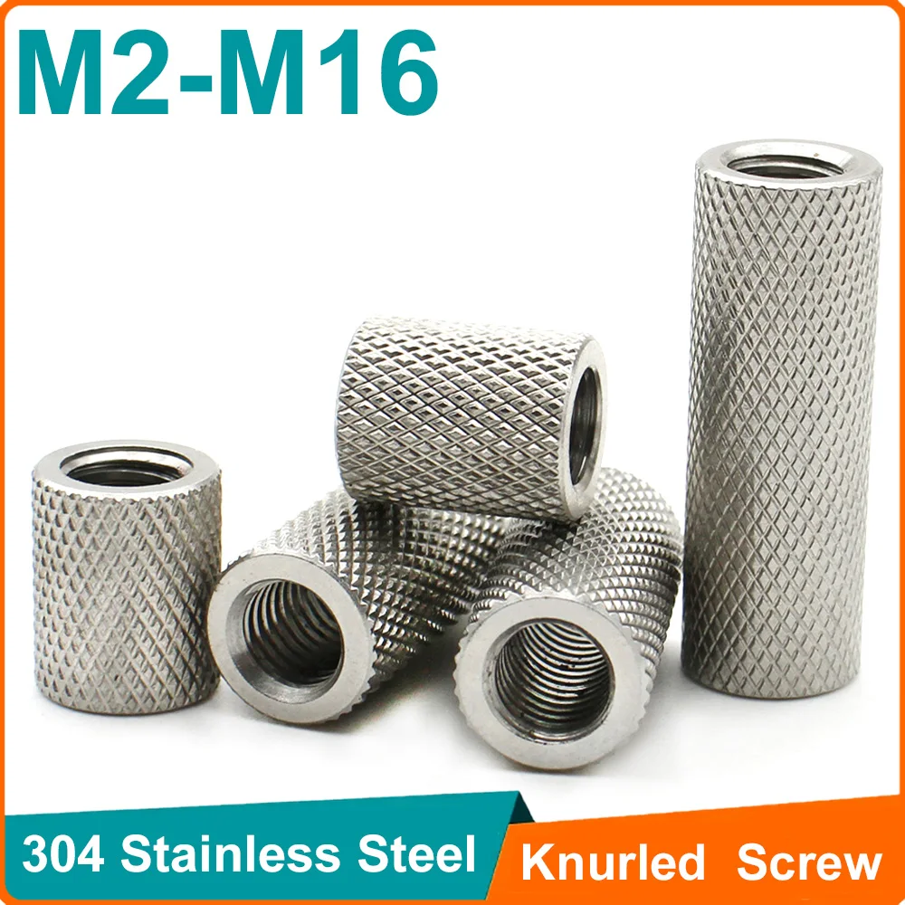 DUOJI M2 M2.5 M3 M4 M5 M6 ~M16 304 Stainless Steel Extended Cylindrical Flat Head Knurled Hand Screw Nut Mesh Nut Adjustment Nut