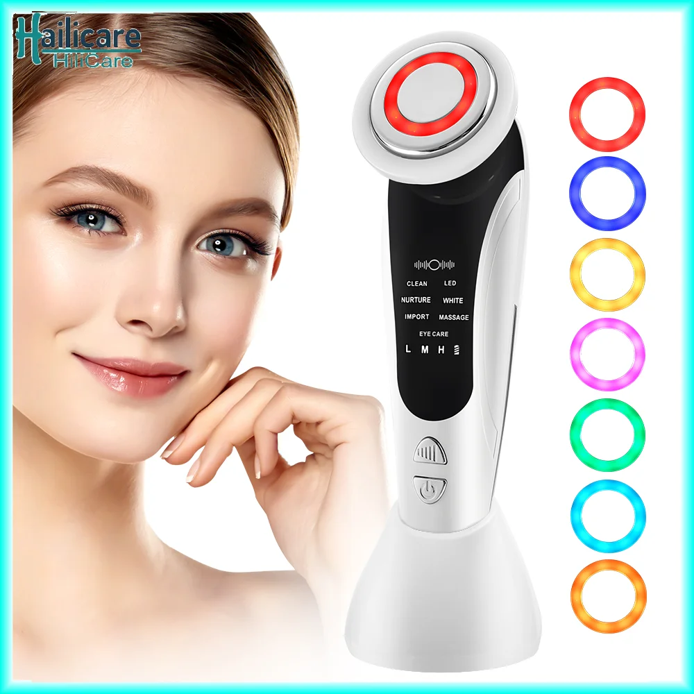 7-in-1-Gesichtsmassagegerät, Vibration, heiße Kompresse, Hautpflege-Werkzeug, Hautverjüngung, EMS, straffendes Gesichts-Massagegerät, Gesicht und Augenpflege