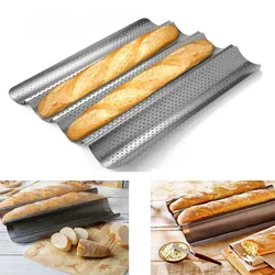 Baking Tray Wave Baguette Mould  Long Stick Non-toxic Baking Dishes Pastry Tray Oven Rolling French Bread Stick Baking Pan 5