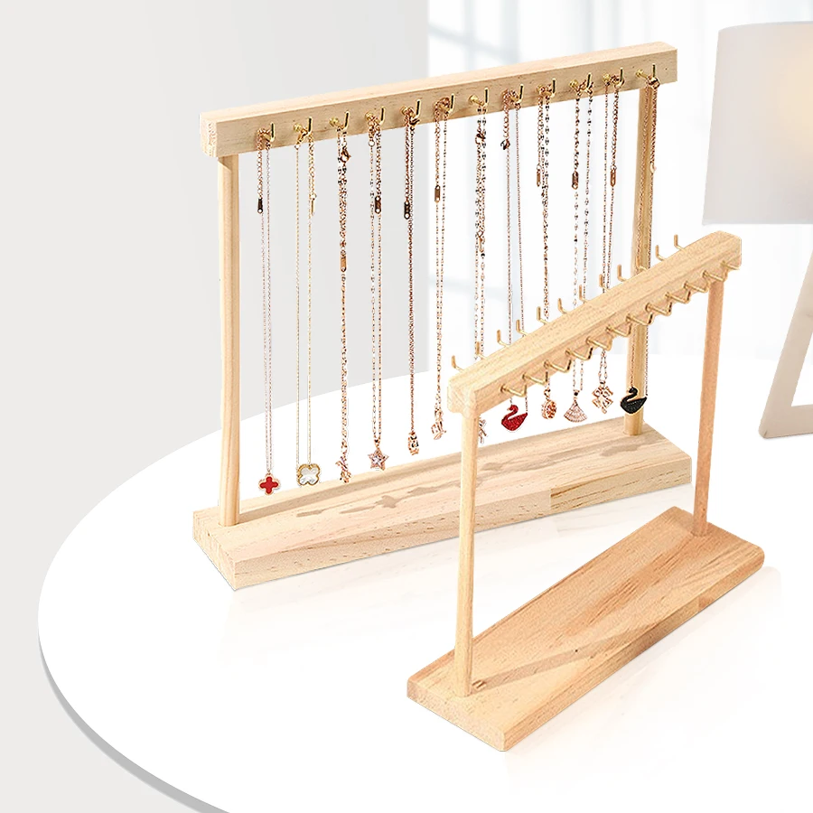 

1pc, solid wood necklace hook display stand