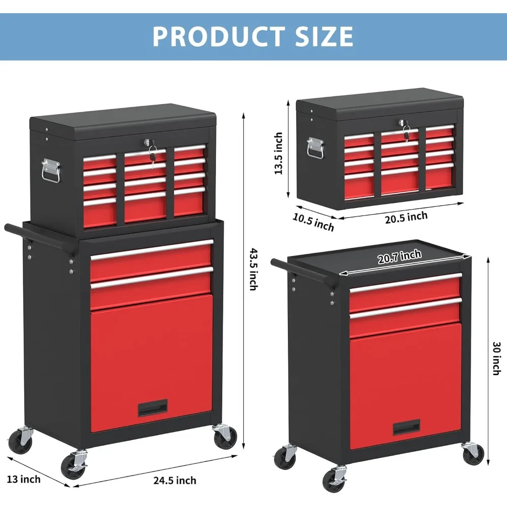 Luck6-Drawer High Capacity Rolling Tool Chest, Removable Toolbox on Wheels Organizers, Lockable Tool Box Tool Storage Cabine wit