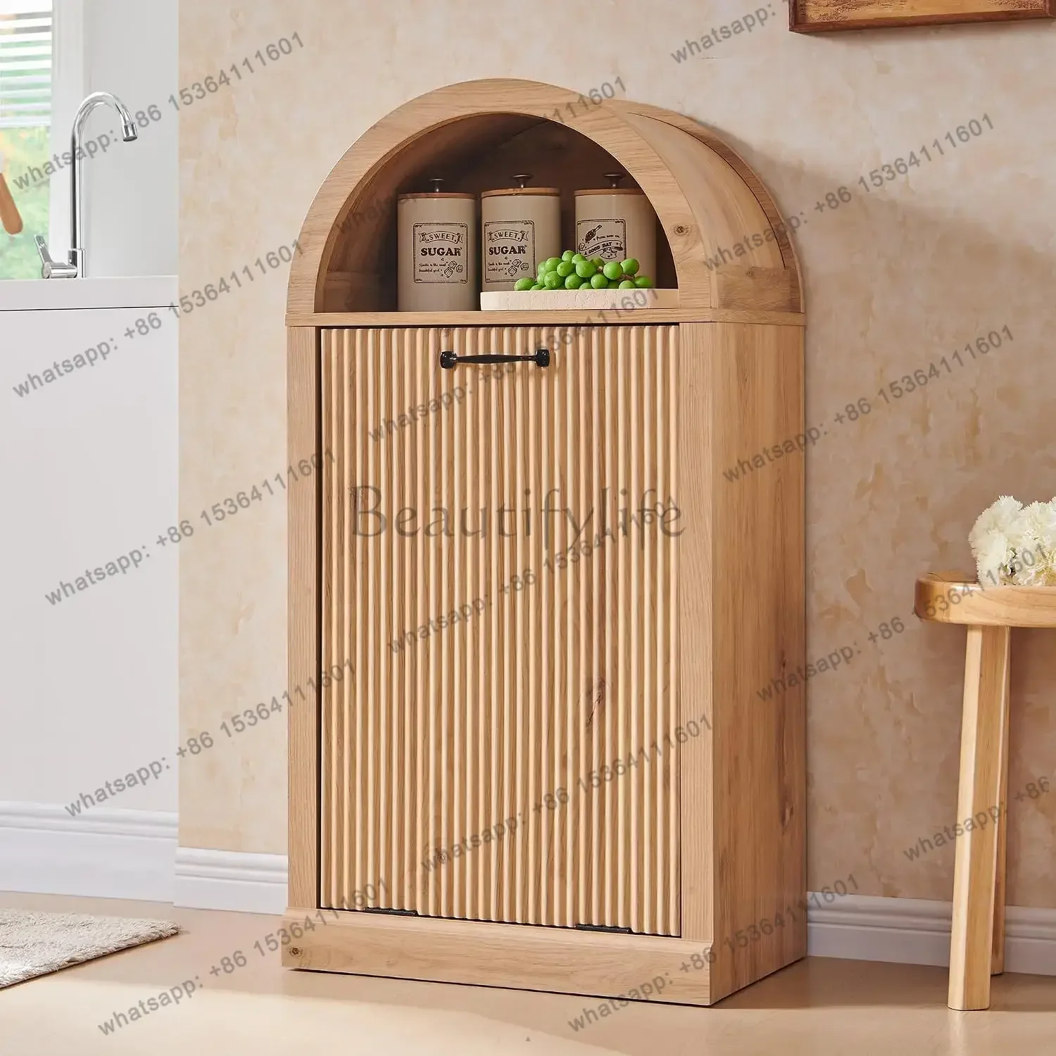 Factory Direct Arched Tilt-Out Trash Can Cabinet, Fluted 10 Gallon Trash Can With Open Shelf, Modern Laundry Hamper Cabinet, , C