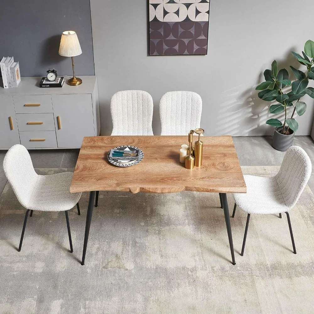 

Dining Table Set for 4 with Upholstered Boucle Chairs- Rectangular Kitchen Table Set,Table Set for Small Space, Apartment-White