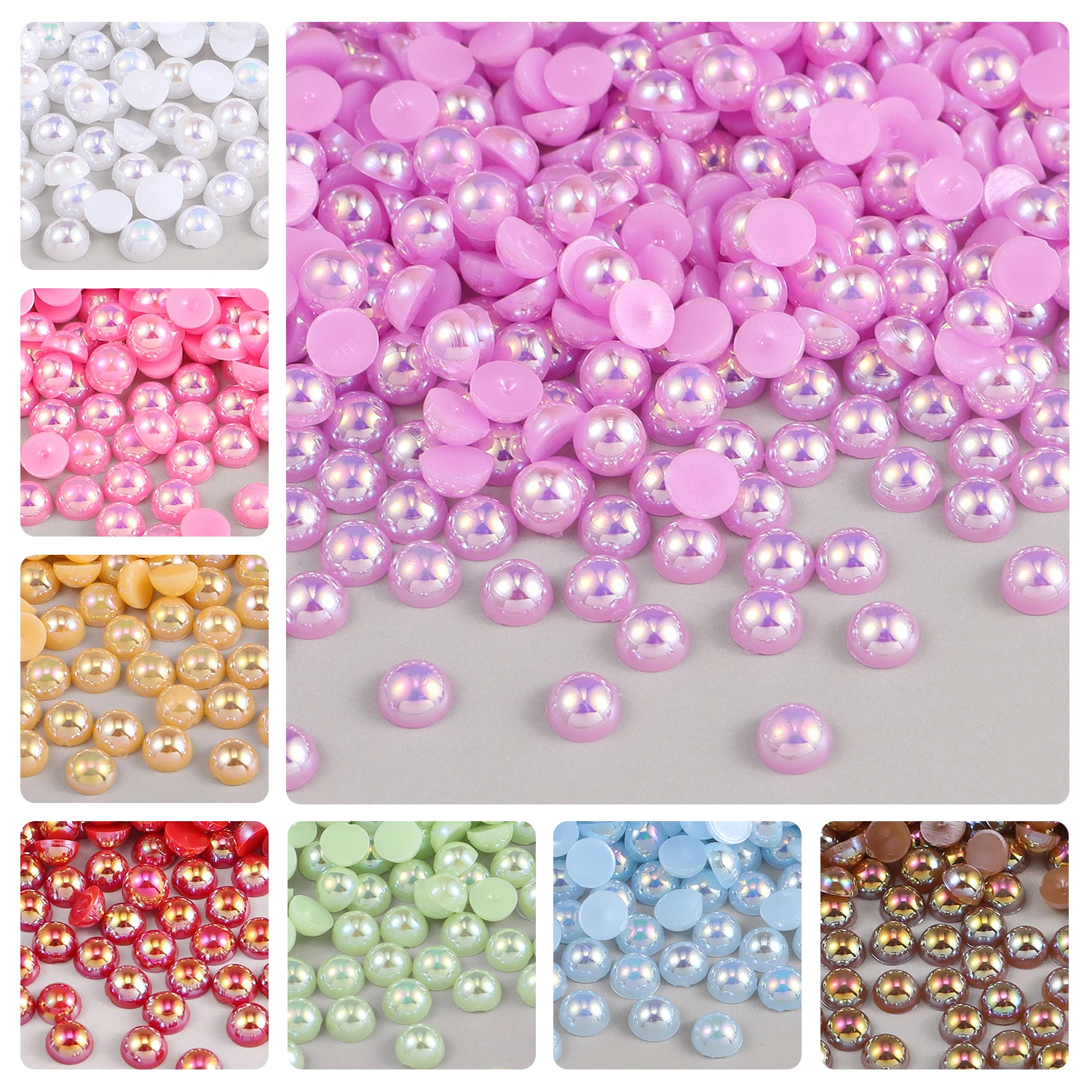 2mm 3mm 4mm 5mm Half Round AB Pearl Bead Nail Art Rhinestones Flatback ABS Imitation Pearls for DIY Nail Art Decor Accessories