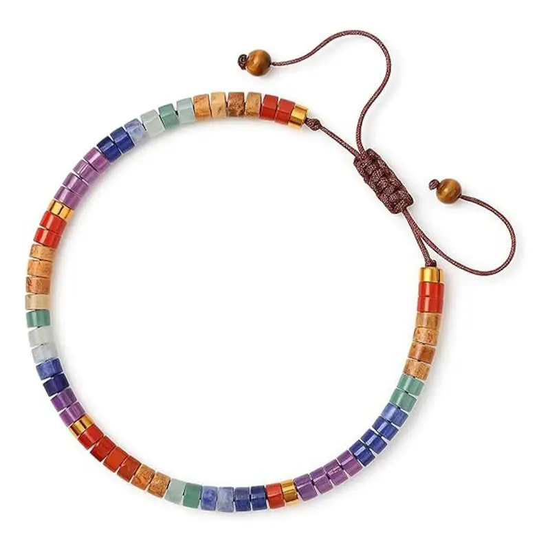 7 Chakra Bracelet Red Orange Yellow Green Indigo Violet Beads Natural Gemstone  Spiritual Balance for Yoga Workout