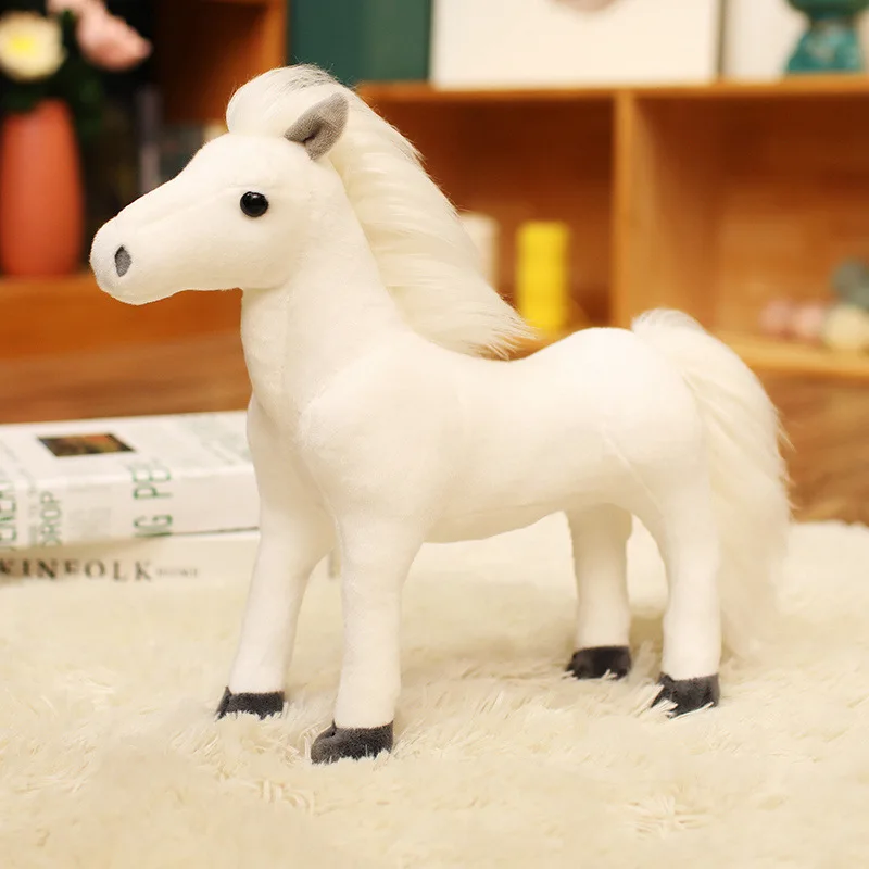 Cute simulation little white horse plush toy, brown horse plush toy, boy soothing doll, birthday gift