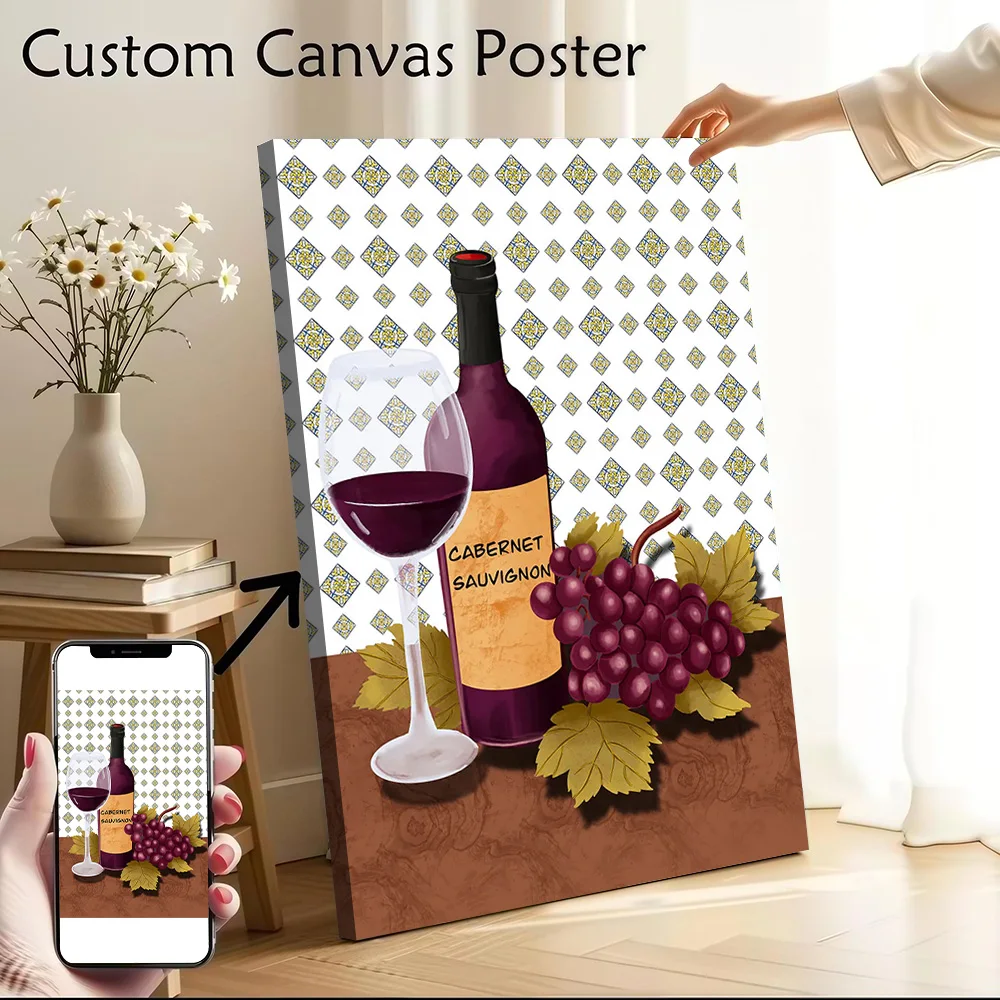 Póster de lienzo de vino Cabernet Sauvignon, pintura en lienzo impresa personalizable, arte de pared para decoración de habitaciones de fans, mural decorativo