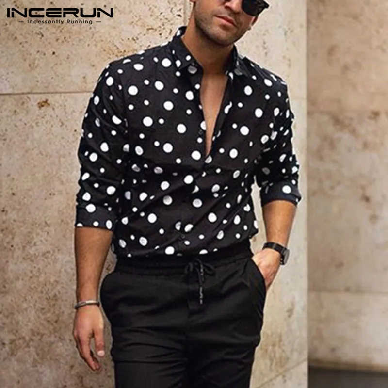 INCERUN Men\'s Shirt Polka Dot Print Lapel Long Sleeve Casual Men Clothing Streetwear 2024 Spring Fashion Leisure Camisas S-5XL