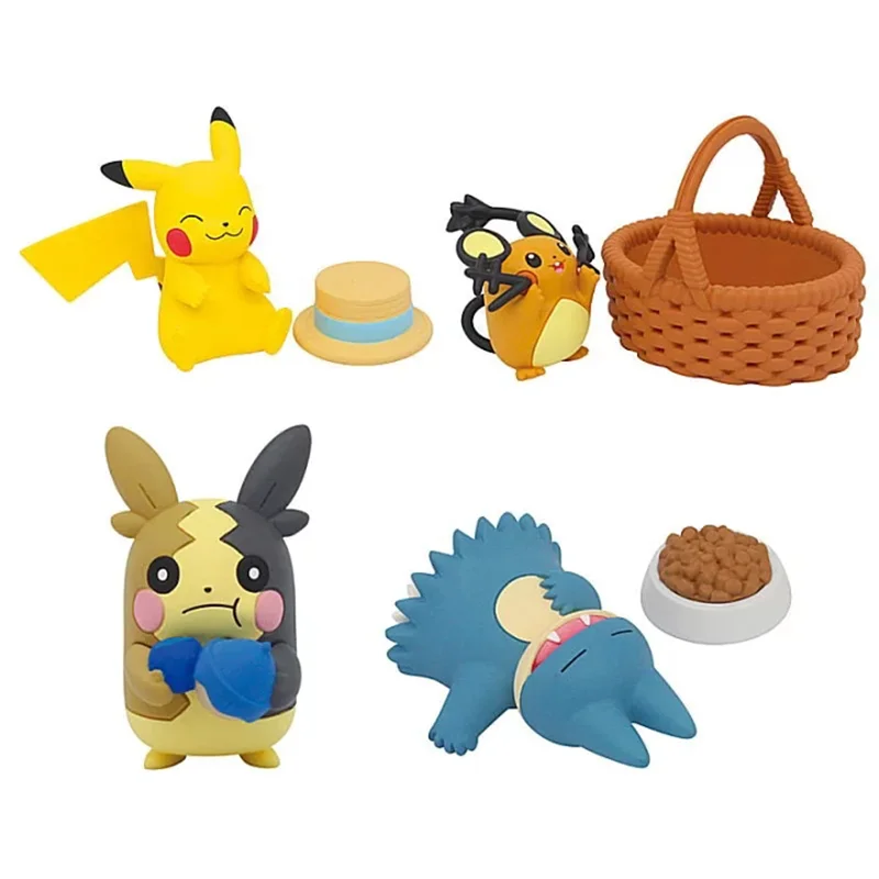 4pcs/set Genuine TOMY Pokemon Picnic Twisted Egg Pikachu Snorlax Dedenne Morpeko Action Figure Model Toys Gift for Birthday