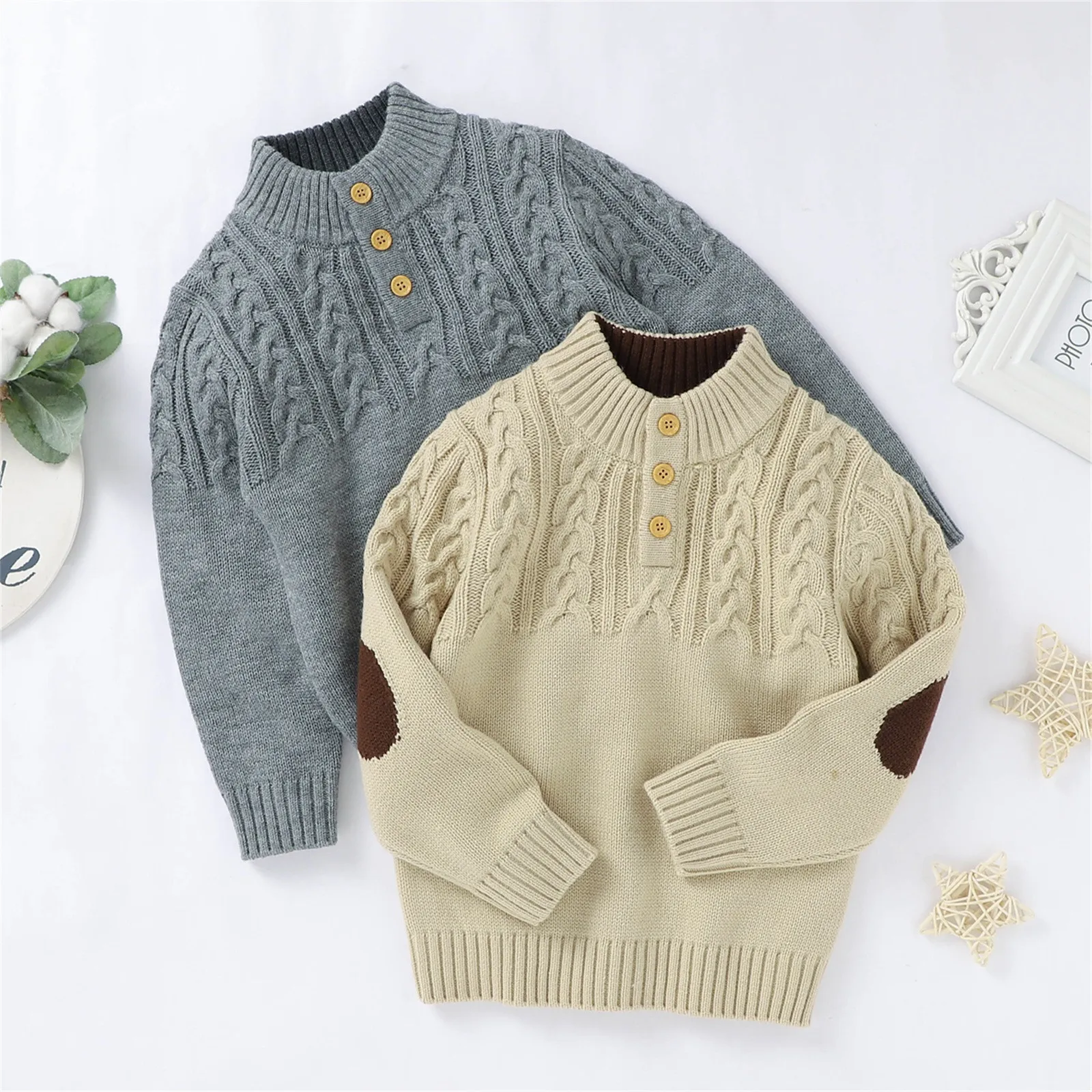 Autumn 2-6 Years Baby Clothing Stand Up Collar Pullover Sweater Knitted Long sleeved Sweetheart Shirt Casual Solid Color Outwear