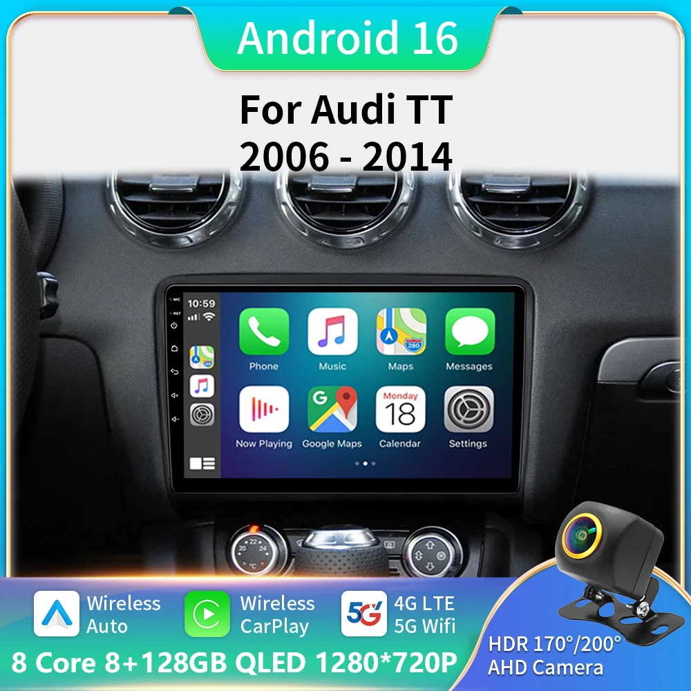 

For Audi TT MK2 8J 2006-2014 Android 16 Auto Car Radio Multimedia Stereo GPS Navi Head Unit Carplay Intelligent Systems 2 Din