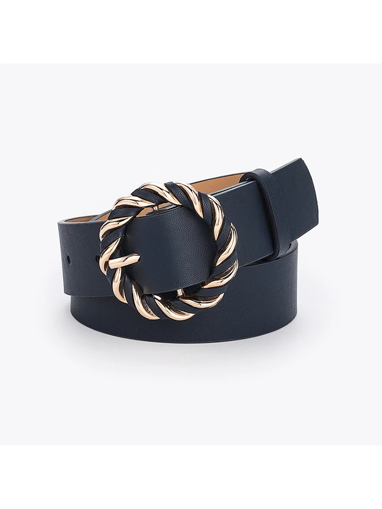 2022 Women Belt Fashion PU Leather Metal Pin Buckle Belts For Ladies Waist Belt Twist Ring Buckle Dress Jeans Waistband