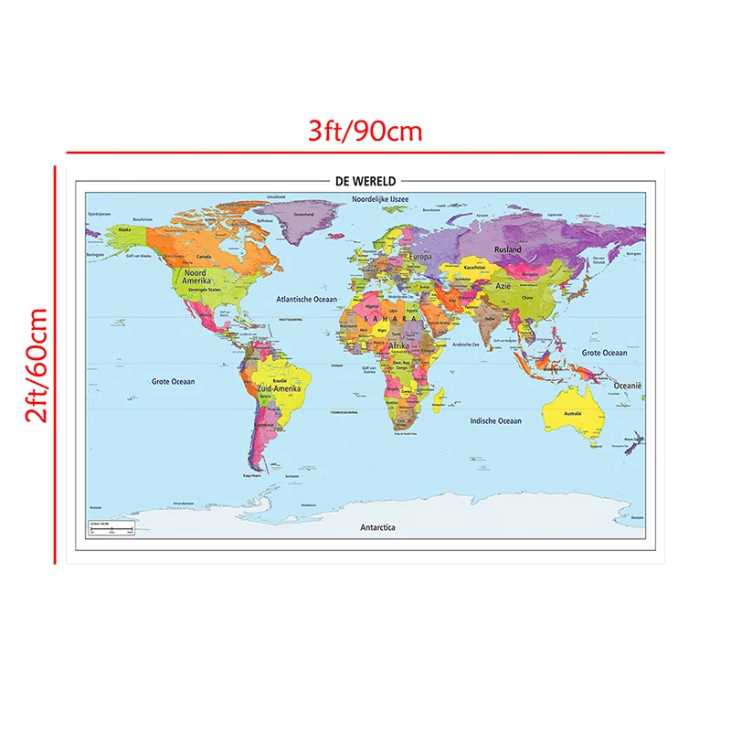 90*58cm o mundo mapa político em holandês spray pintura da lona parede arte cartaz sala de estar decoração casa material escolar