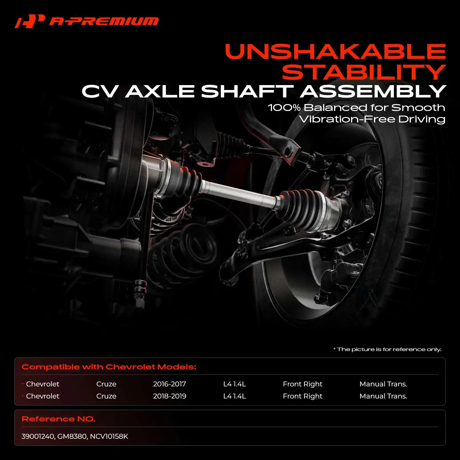 A-Premium Front Passenger Side CV Axle Assembly for Chevrolet Cruze 2016-2019 L4 1.4L Manual Trans.