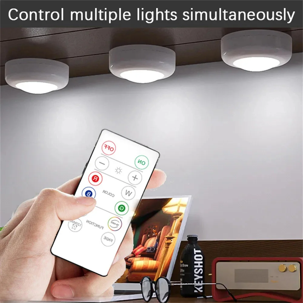 1-6pcs RGB LED Under Cabinet Light COB Night Light With Remote Control Cabinet Lights For Wardrobe Cupboard Closet Kitchen