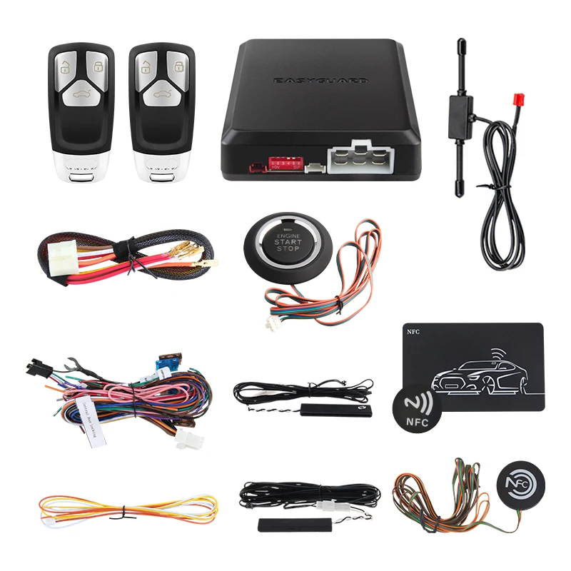 EASYGUARD car alarm Smartphone APP remote starter with Keyless Entry Push Start Button NFC keypad lock/unlock & 4g gps