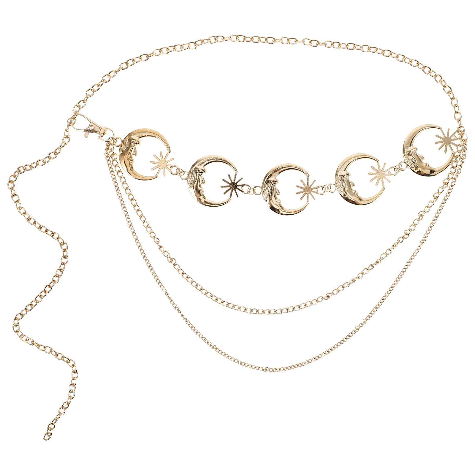 

Retro Moon Star Waist Chain Women Dress Belt Adjustable Belly Chains Golden Zinc Alloy Jewelry Body Chain Fashionable