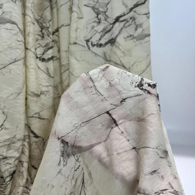 Marbled Grey Lyocell Printed Fabric High Quality Garment Cloth DIY Sewing Designer Material Moisture-Wicking Dress Blouse Fabric