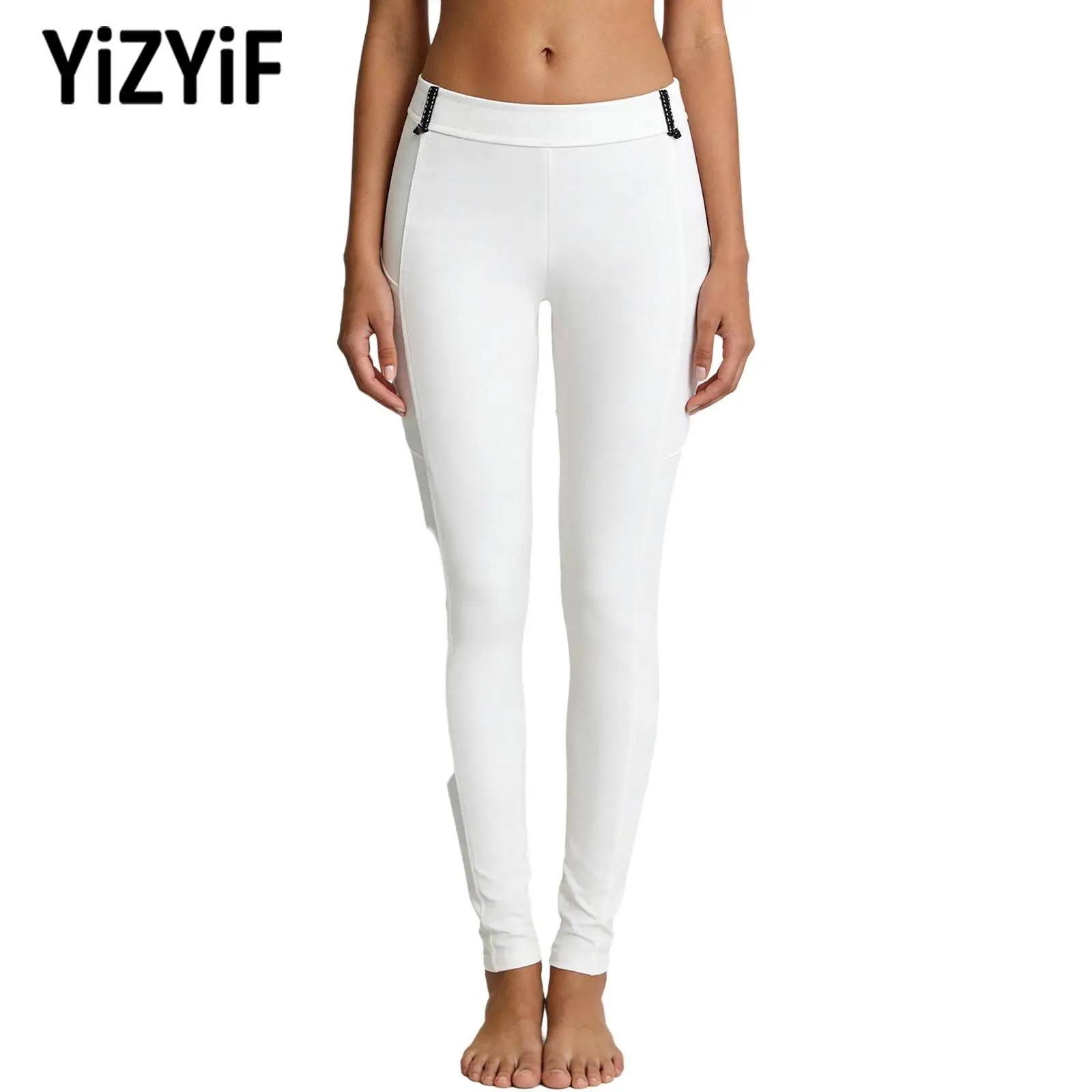 S-3XL Women Stretchy Equestrian Breeches Elastic Waist Horse Riding Pants with Pockets Outdoor Riding Trousers