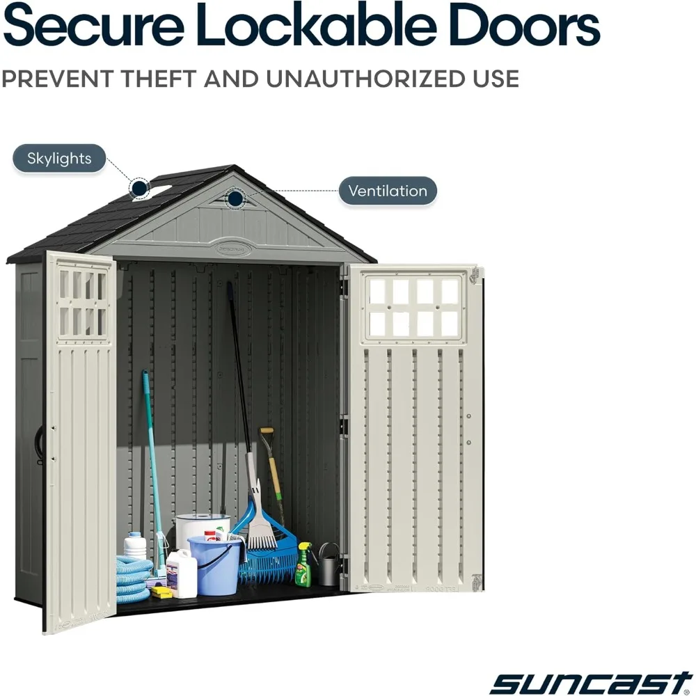 

Стоячий сарай для хранения вещей 6x3 футов, полимерный пластиковый садовый садовый сарай с наполом, окнами, мансардным светом и запираемыми двойными дверями