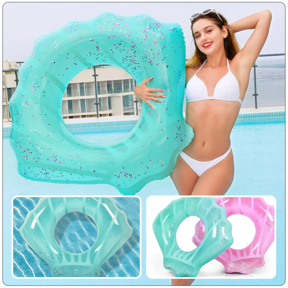 Portable Swim Ring Premium PVC Inflatable Swimming Ring Shell Style Lovely Exquisite Design Quick Inflate Deflate Compact