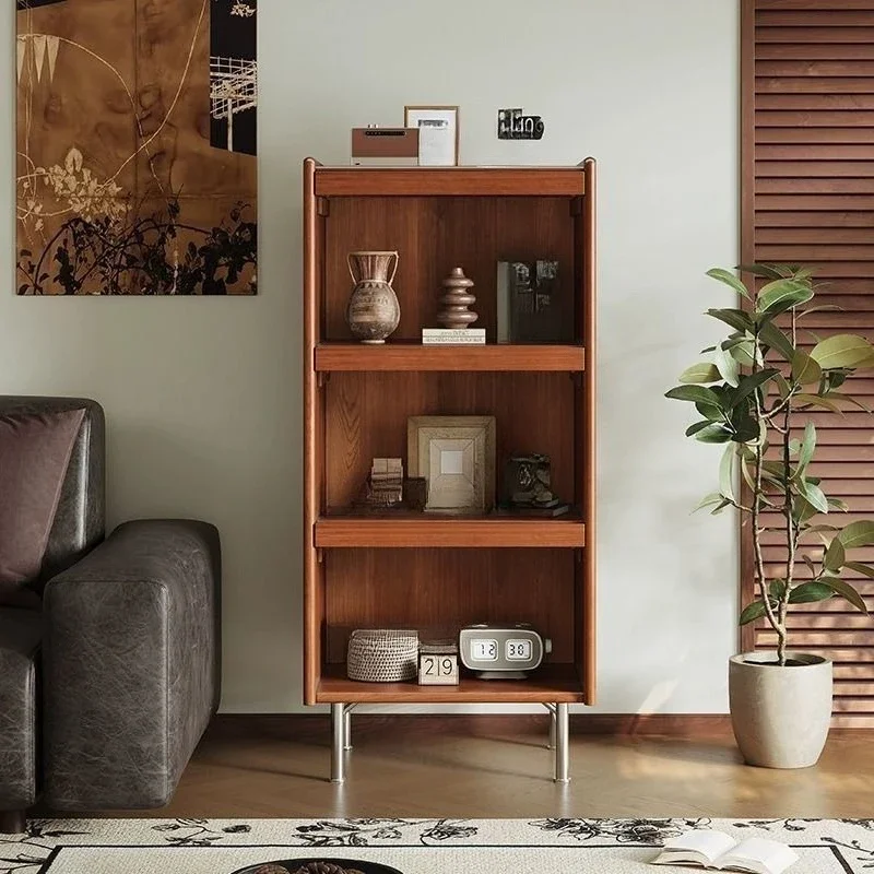 Medieval bookshelf solid wood side cabinet, display shelf retro books and periodicals living room floor-to-ceilinage ultra-thin