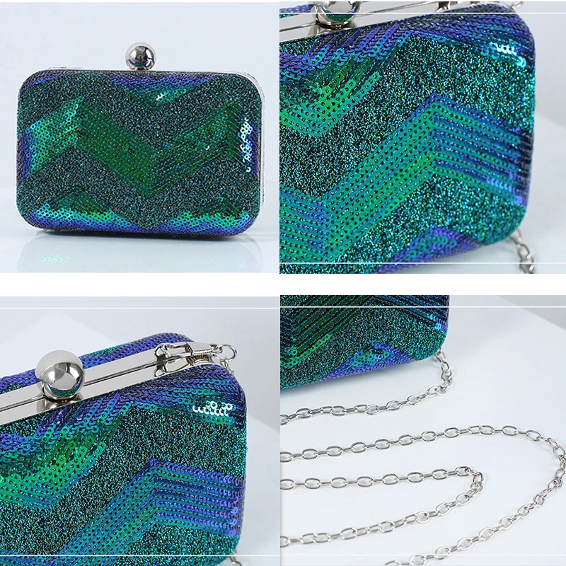 Green Clutch Bags Luxury Designer Sequins Wallets for Women Handbags Trends 2023 Elegant Purse Crossbody Evening Bag Female Prom
