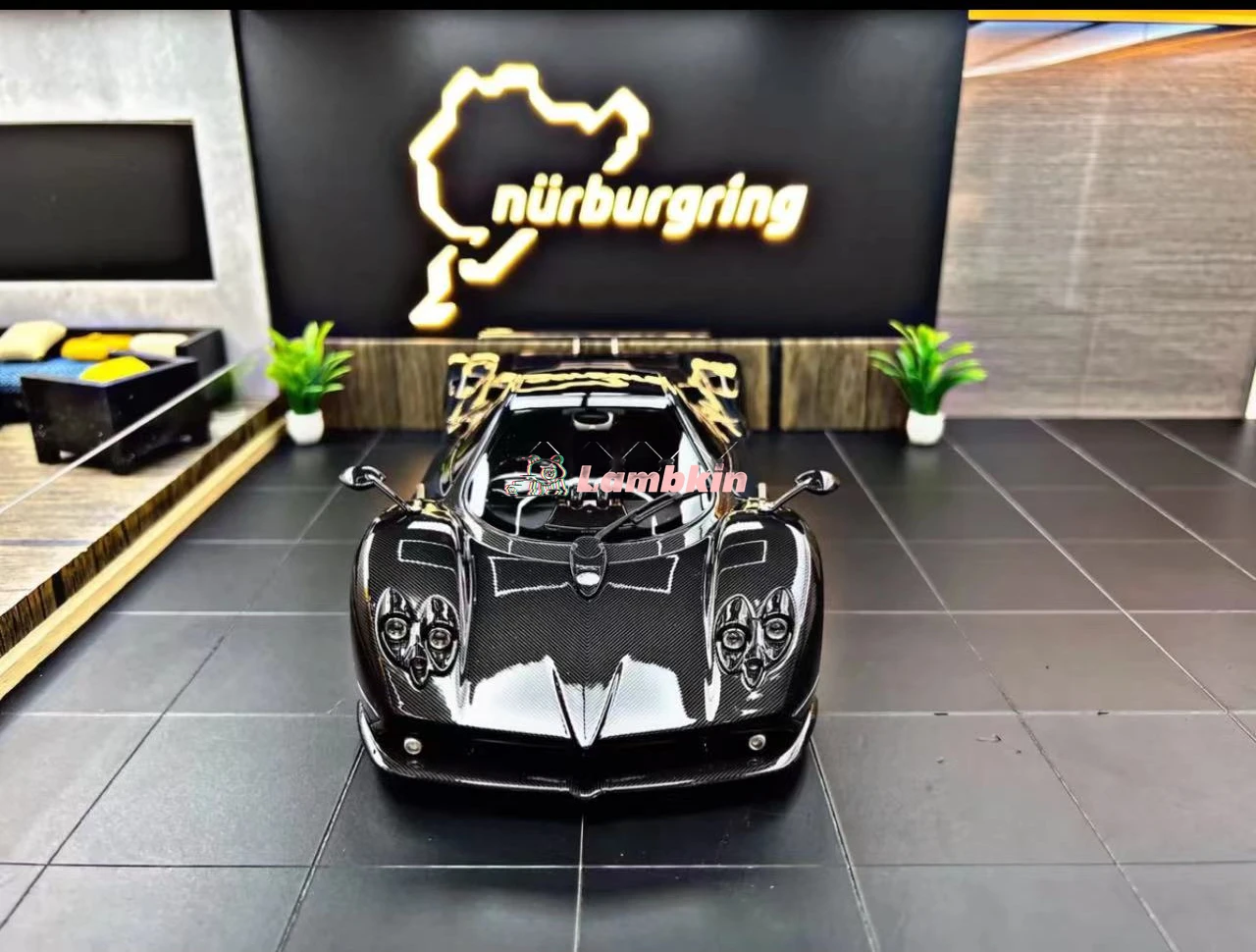 Almost Real AR 1/18 Zonda F 2005 Pagani Black Carbon Fiber # Openable High End Collectible Ornament Miniature