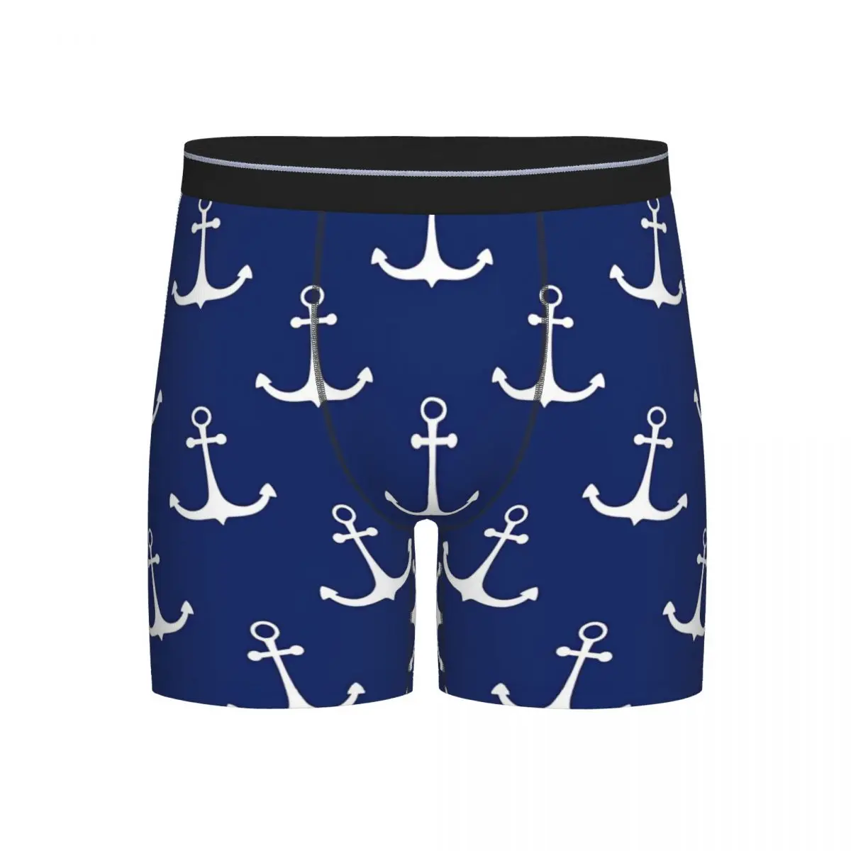 Blue Nautical Anchor Pattern Underpants Breathbale Panties Male Underwear Boxer Briefs extended underwear