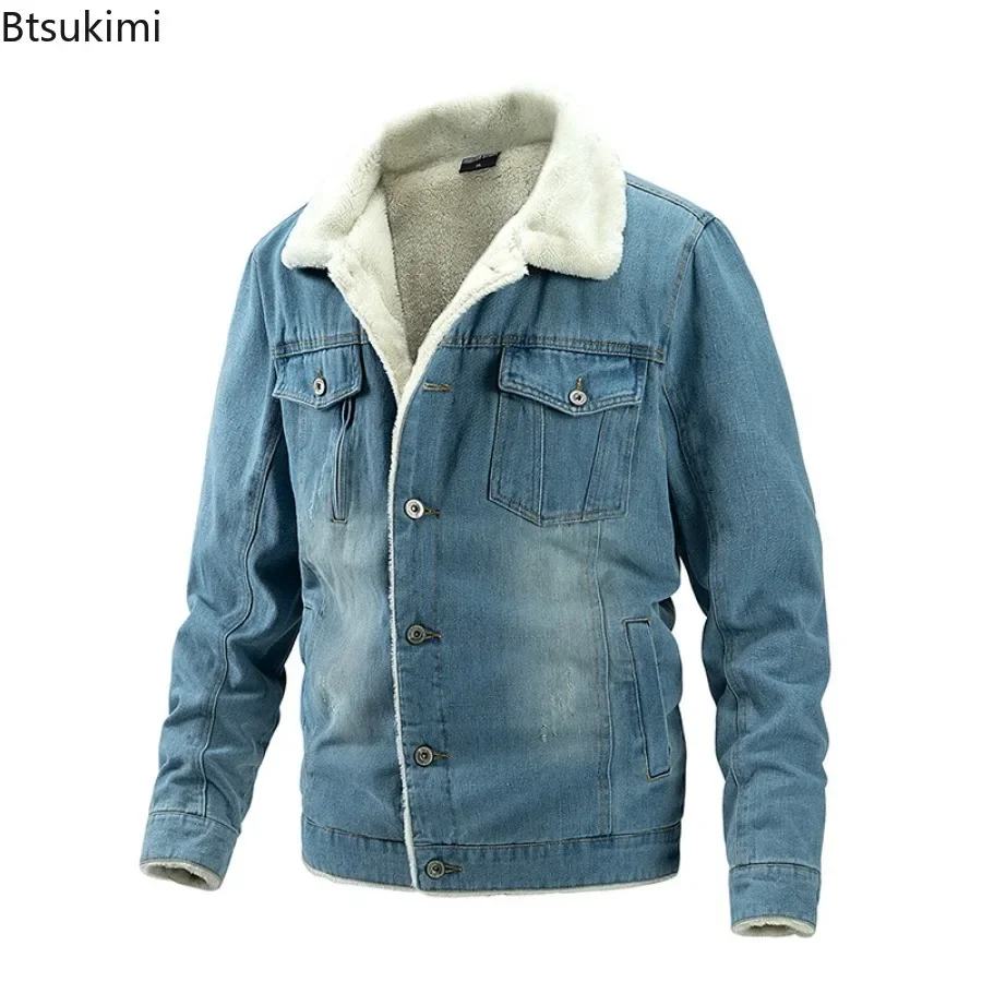 2024 Men's Casual Denim Jackets Slim Warm Denim Coats Male Fashion Cotton Thicker Autumn Winter Jeans Jackets Warm Coats M-2XL